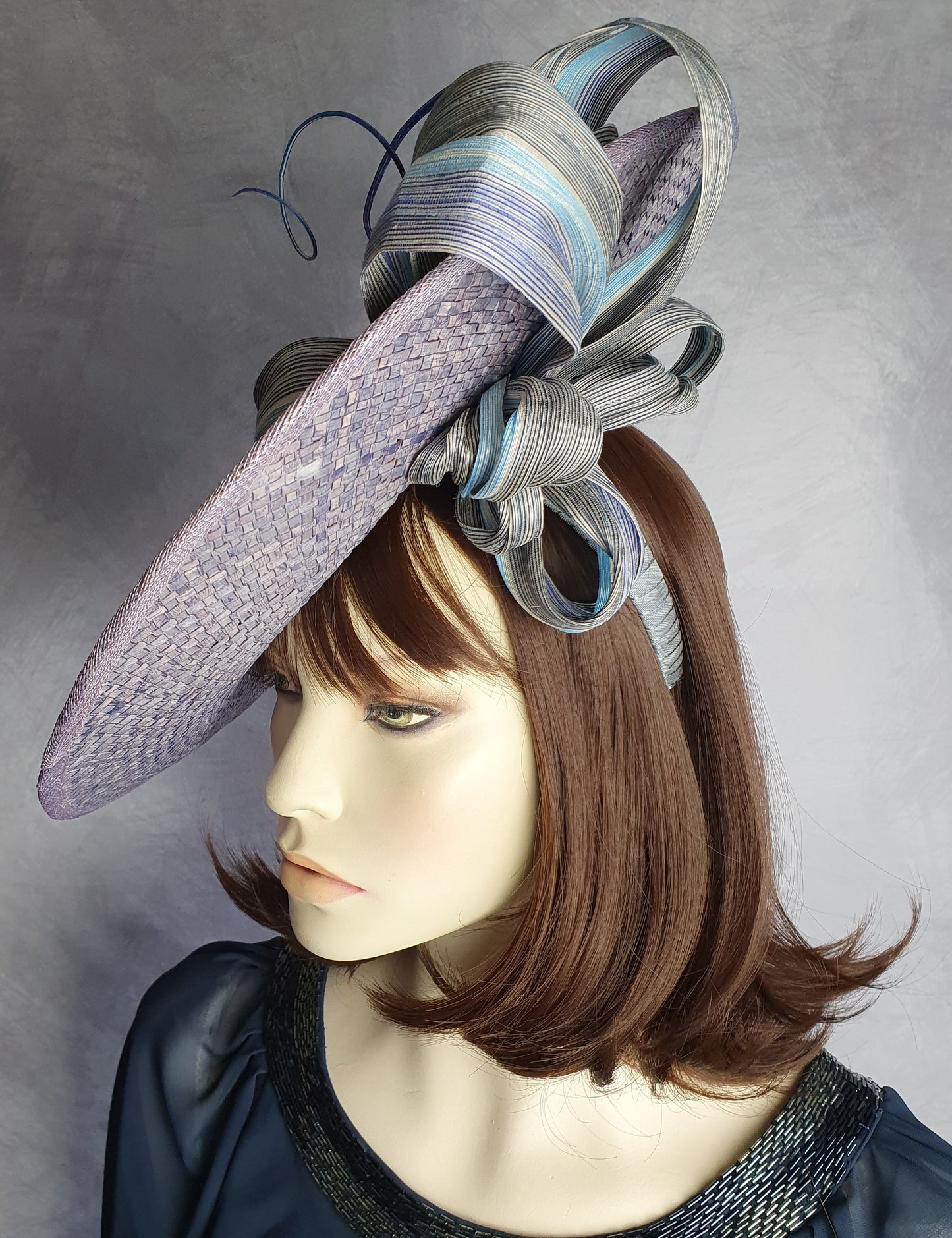 Gray Purple hat ladies, fascinator handmade from natural fibers with abaca silk, ladies summer hat, special occasions.