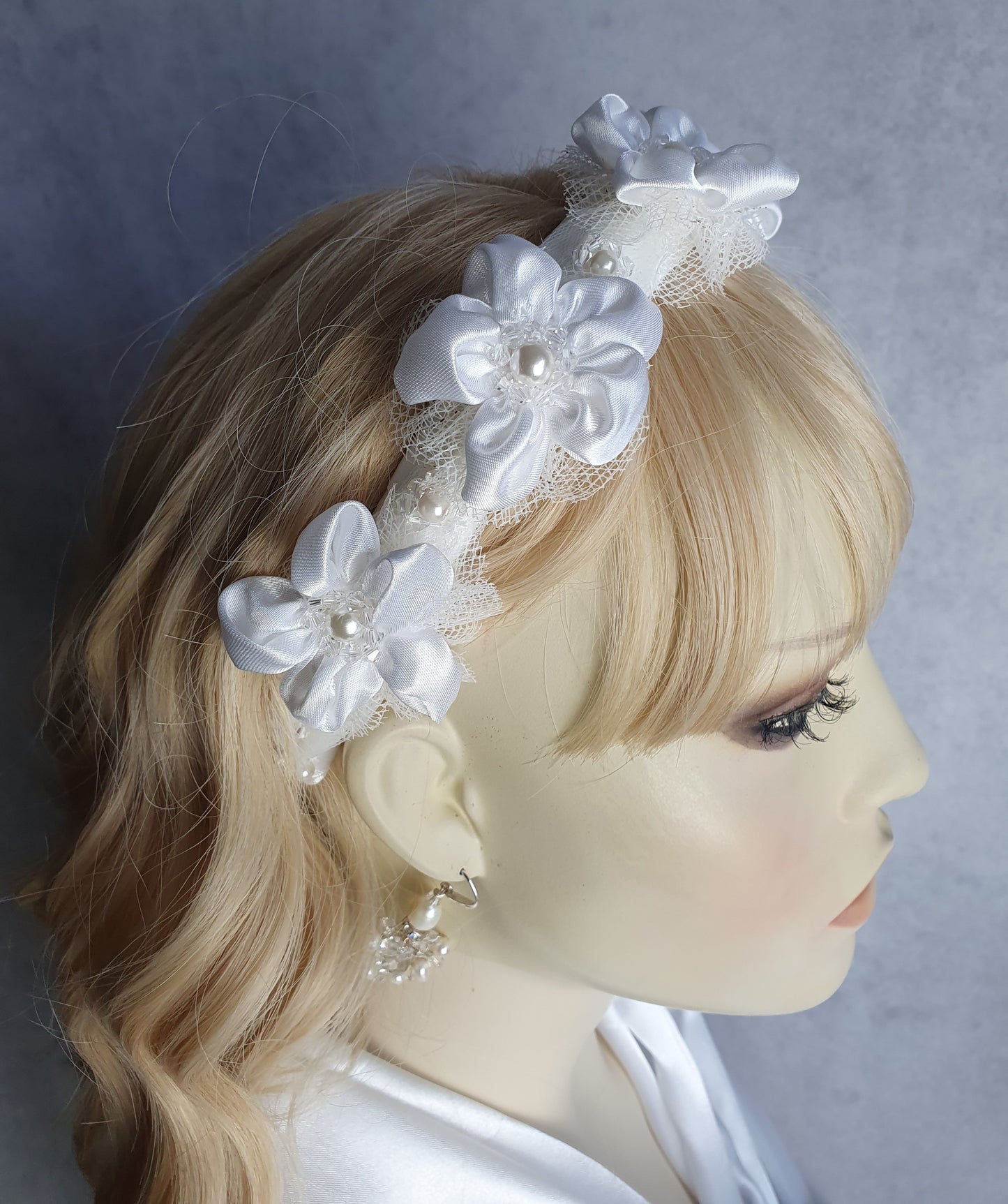 Handmade headband with silk flowers and pearls - Beautiful diadem, wedding headband elegant tiara, special occasion