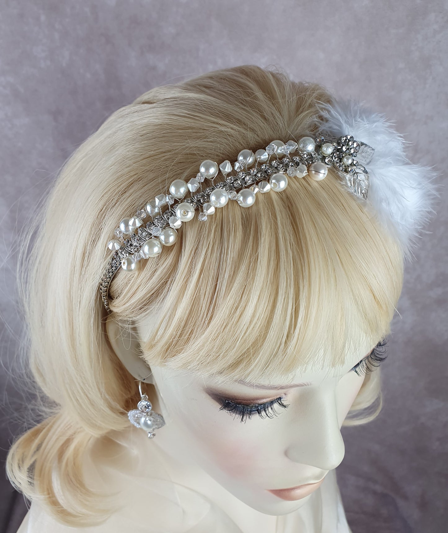 Tiara nupcial con plumas de cisne y perlas tiara de boda- Boda nupcial de tiara hecha a mano, tiara de evento de tocado, accesorios para el cabello