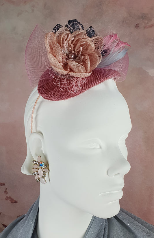 Elegant handmade pink with gray sinamay headband- Elegant style for any occasion, event tiara, wedding tiara, party