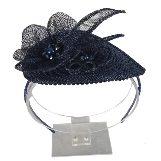 Elegante diadema de sinamay azul oscuro hecha a mano - Estilo elegante para cualquier ocasión, tiara de evento, tiara de boda, tiara de fiesta