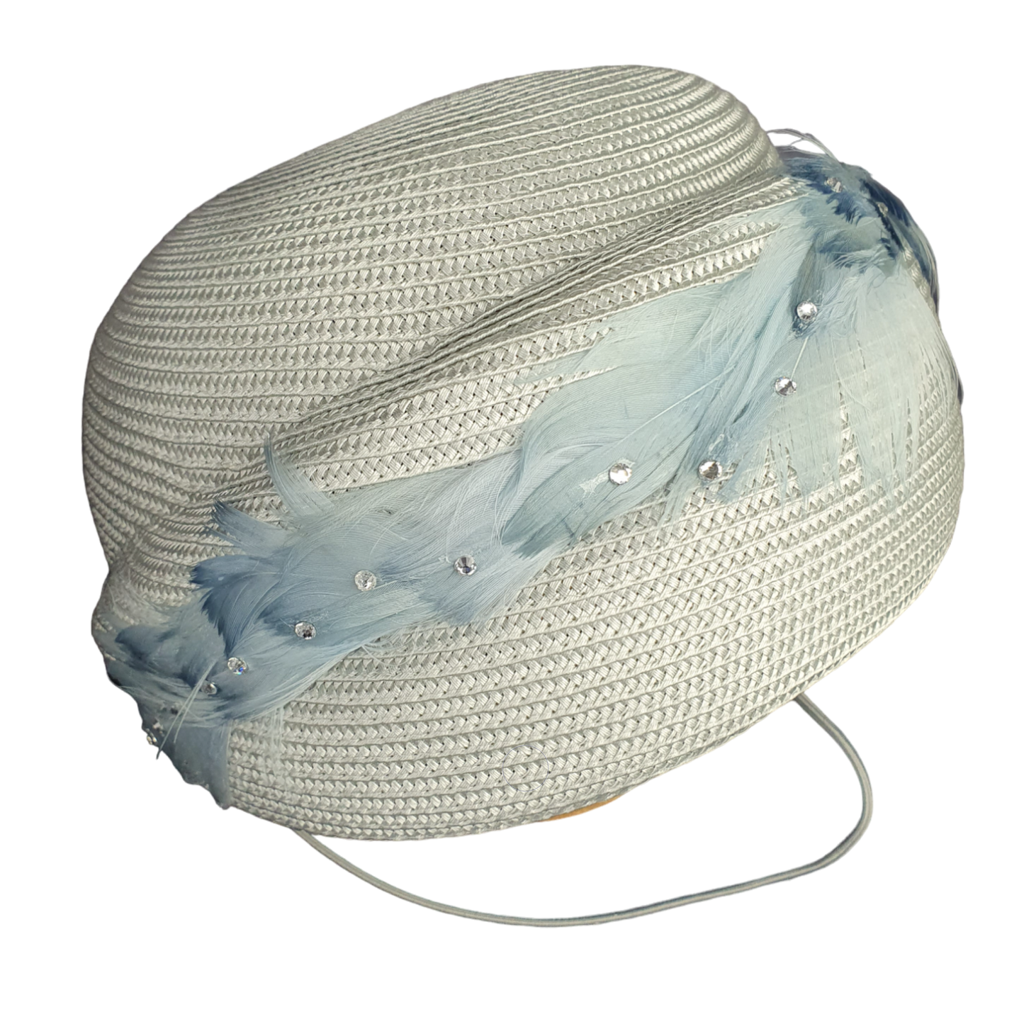 Elegante handgemaakte polypropyleen hoed, grijs met zwanenveren voor dames - zomer hoed, unieke fascinator, speciale gelegenheden