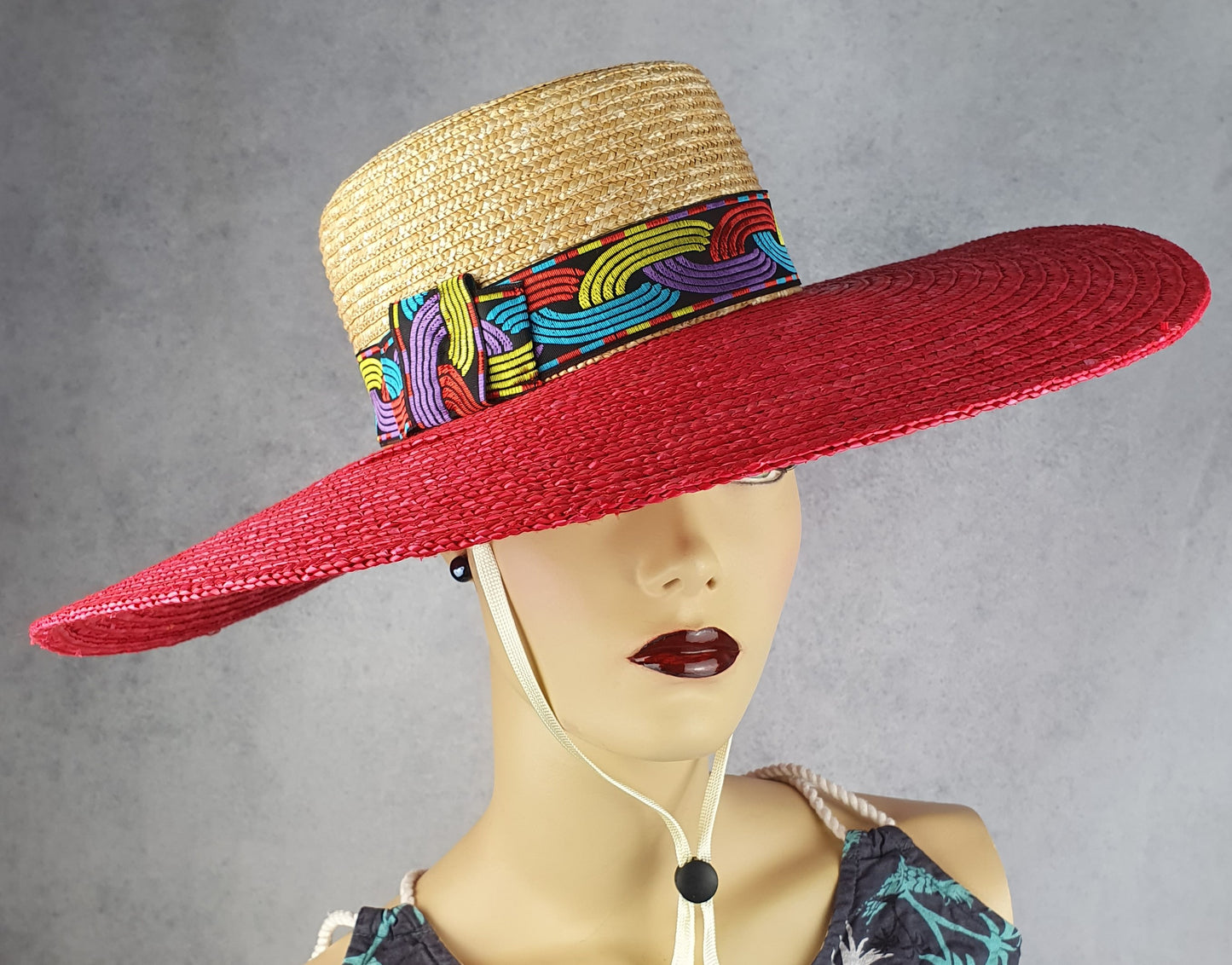 Sombrero de sol ancho para mujer - elegante sombrero de paja hecho a mano talla 54