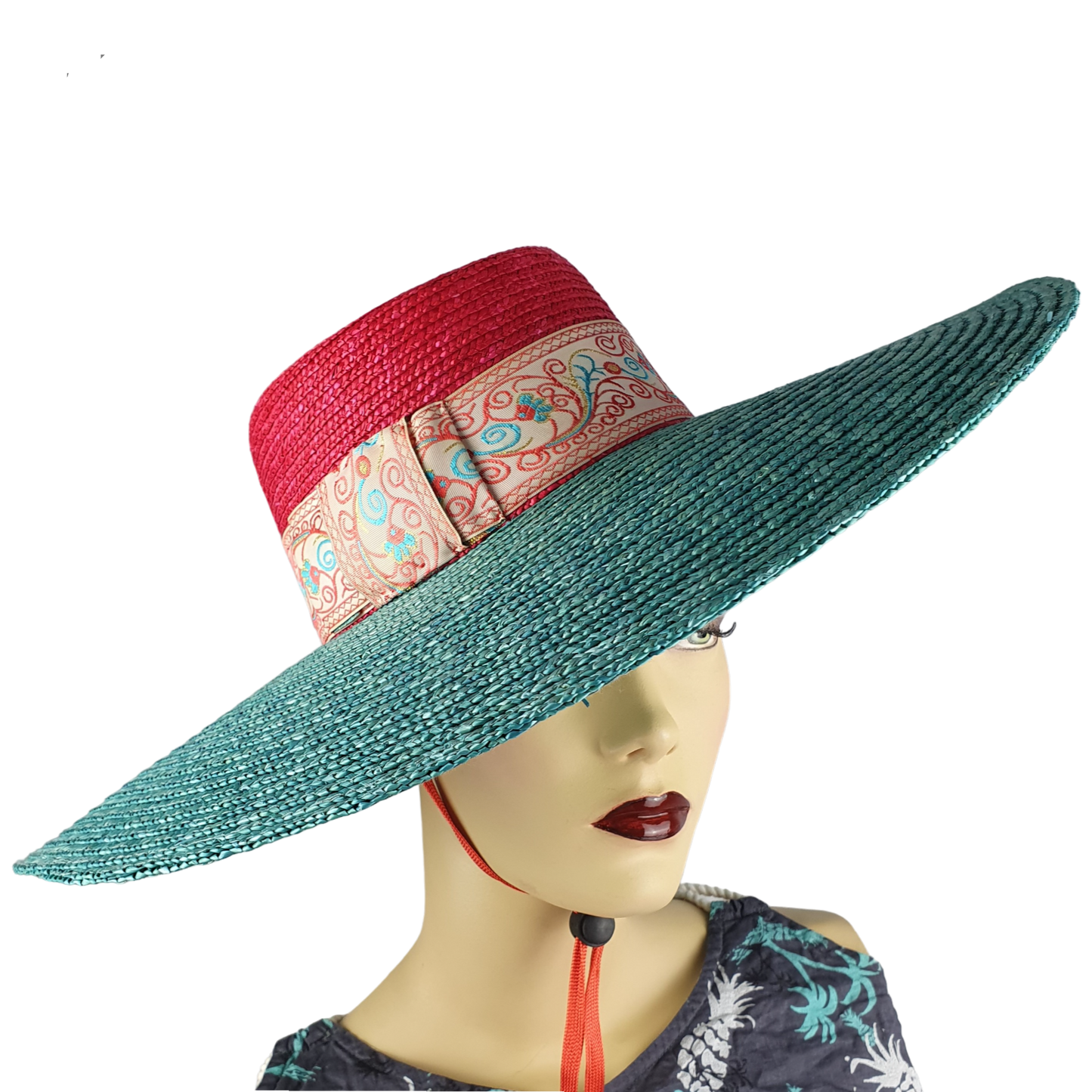 Sombrero de sol ancho para mujer - elegante sombrero de paja hecho a mano talla 54