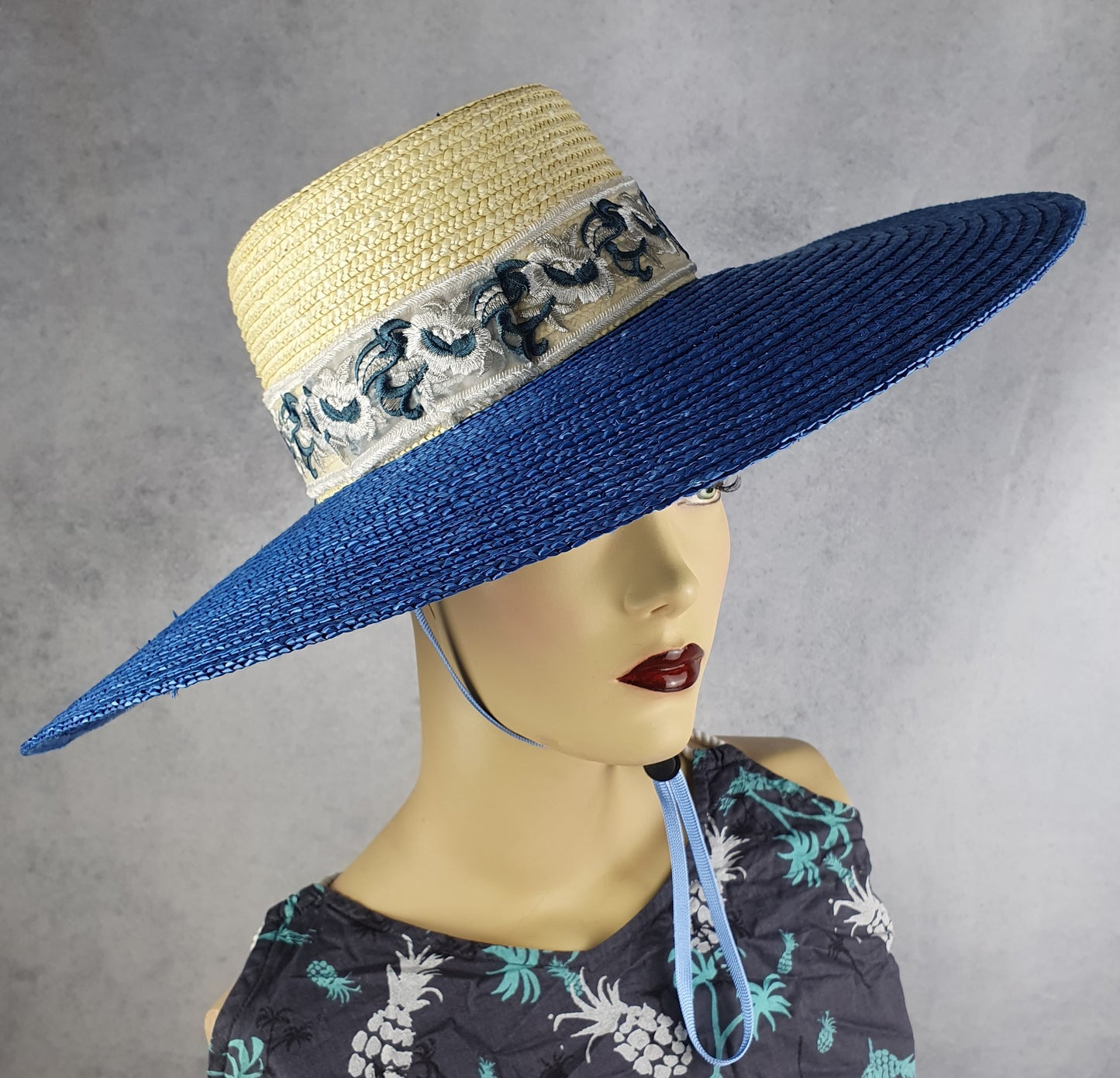 Sombrero de sol ancho para mujer - elegante sombrero de paja hecho a mano talla 54