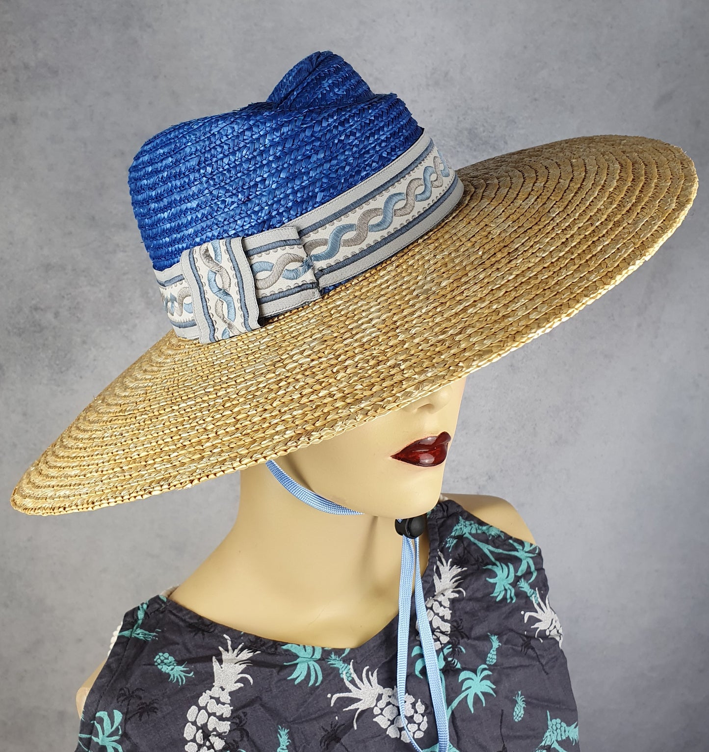 Sombrero de sol ancho para mujer - elegante sombrero de paja hecho a mano talla 54