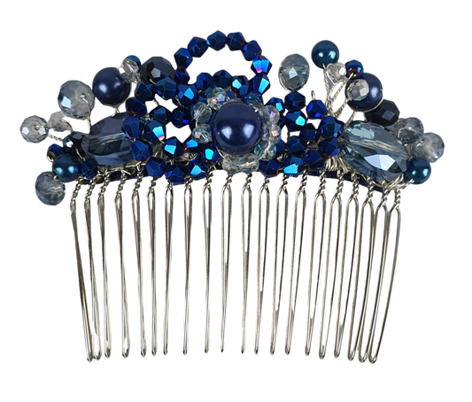 Handgemaakte blauwe haarkam, met bincone parels en kralen - voor bij een speciale gelegenheid, elegante haaraccessoire, bruiloftshaarkam