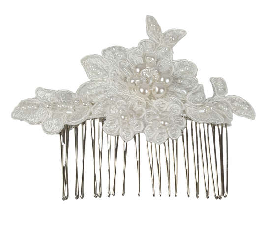 Modern handmade bridal hair comb with white beads and pearls - metal hair comb