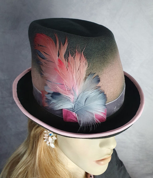 Handmade felt hat with swan feathers, asymmetrical hat, women's headpiece- perfect for special occasions