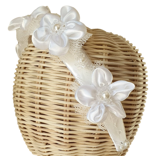 Handgemaakte hoofdband met zijden bloemen en parels - Mooie diadeem, bruiloftshoofdband  elegant tiara, speciale gelegenheid