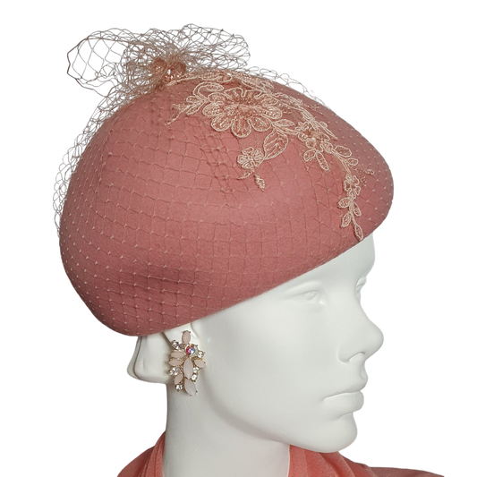 Boina de fieltro mujer hecha a mano, sombrero de invitada, sombrero de señora, tocado elegante, sombrero de boda, sombrero de invierno, eventos especiales