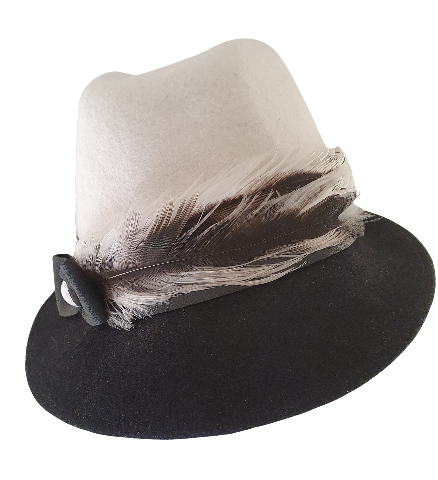 Elegante dameshoed zwart en wit  vilt hoed fedora- stijlvolle fascinator, viltenhoed, hoofddeksel