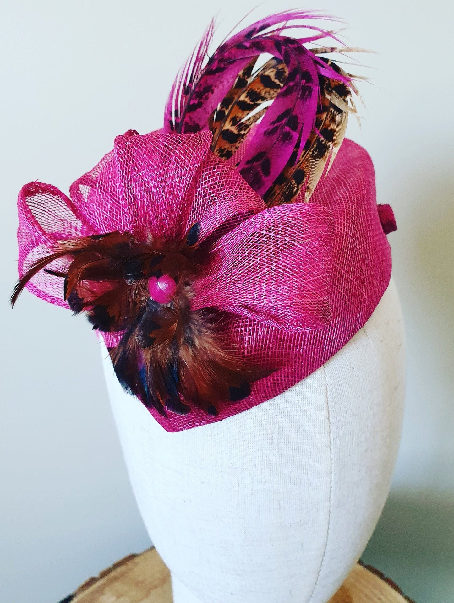 Handmade sinamay and pheasant feather fascinator, ladies hat, guest headdress, headdress for wedding, special occasions