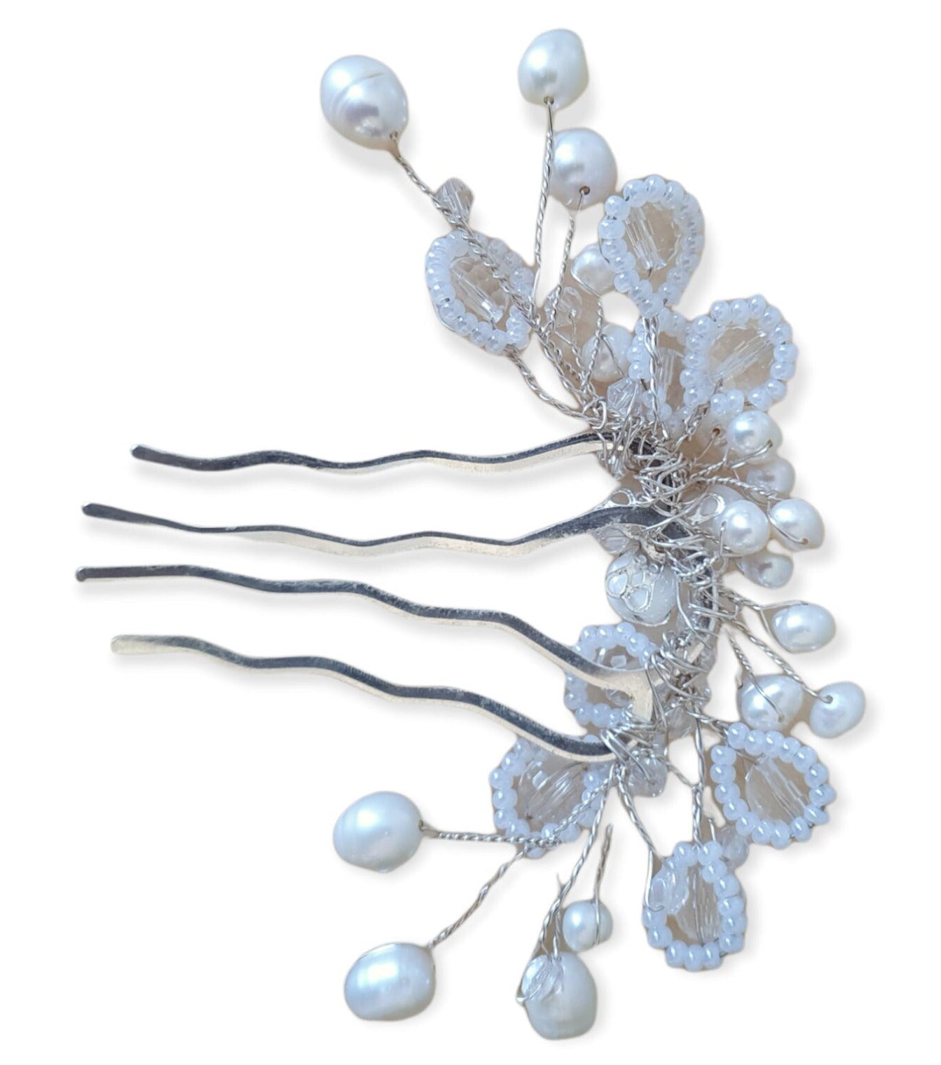 Peineta de novia hecha a mano con perlas blancas de agua dulce, Elegante y única para ocasiones especiales, accesorios para el cabello
