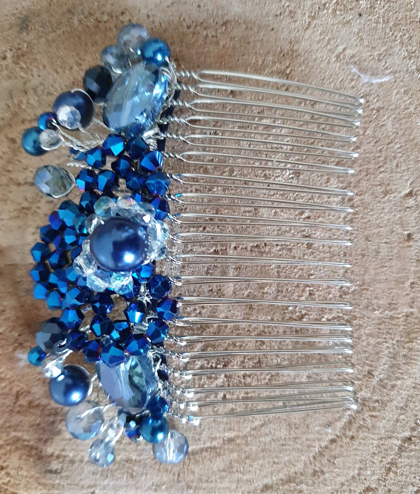 Handmade blue hair comb, with bincone pearls and beads - for a special occasion, elegant hair accessory, wedding hair comb