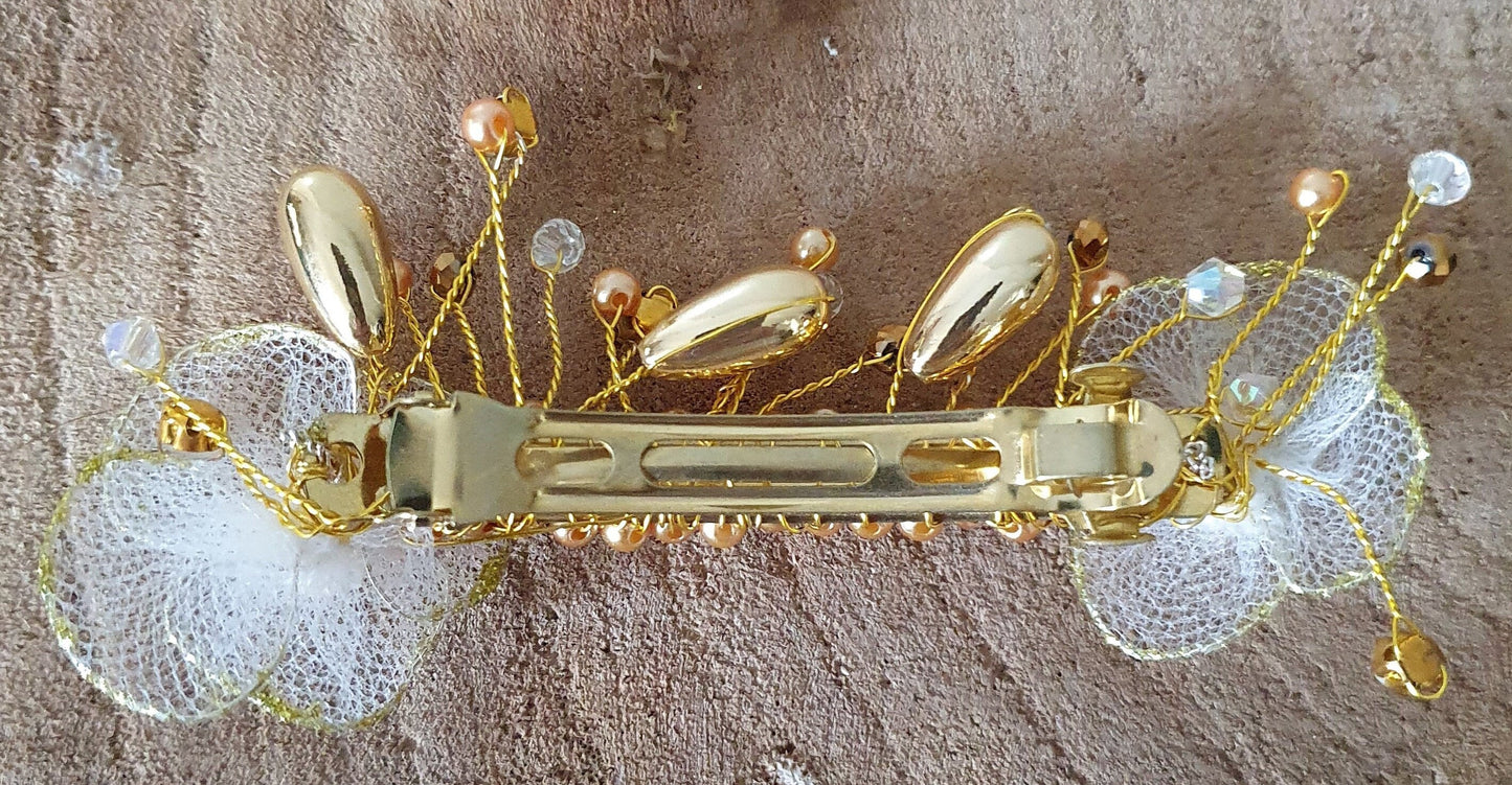 Handmade Small Hair Clip Brides Hair Accessory - Elegant Hair Accessory for Weddings, Guests and Parties, Gold-Tone Metal Comb