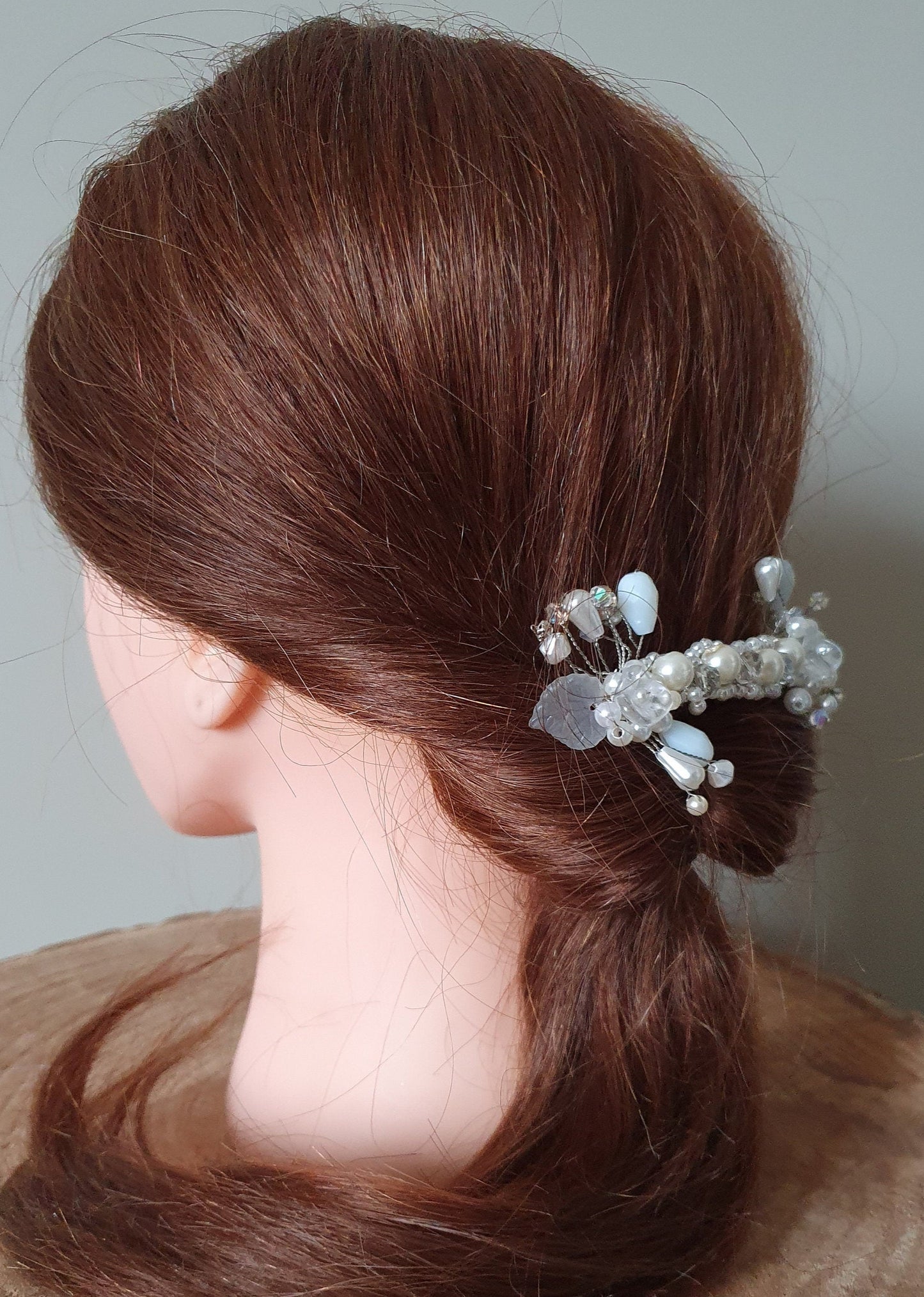 Handmade small hair clip for brides or guests - hair accessories, silver pearls hair clip, special occasion