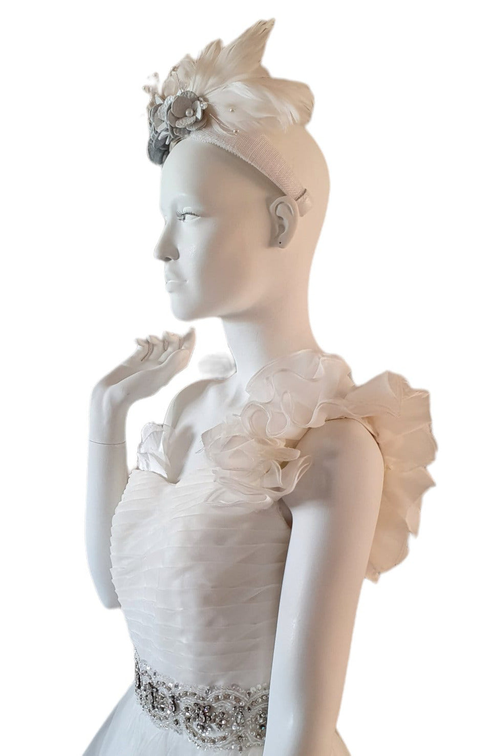 Handmade white Headband from natural leather with swan feathers - Elegant headband, wedding headband, bridal tiara special occasion.