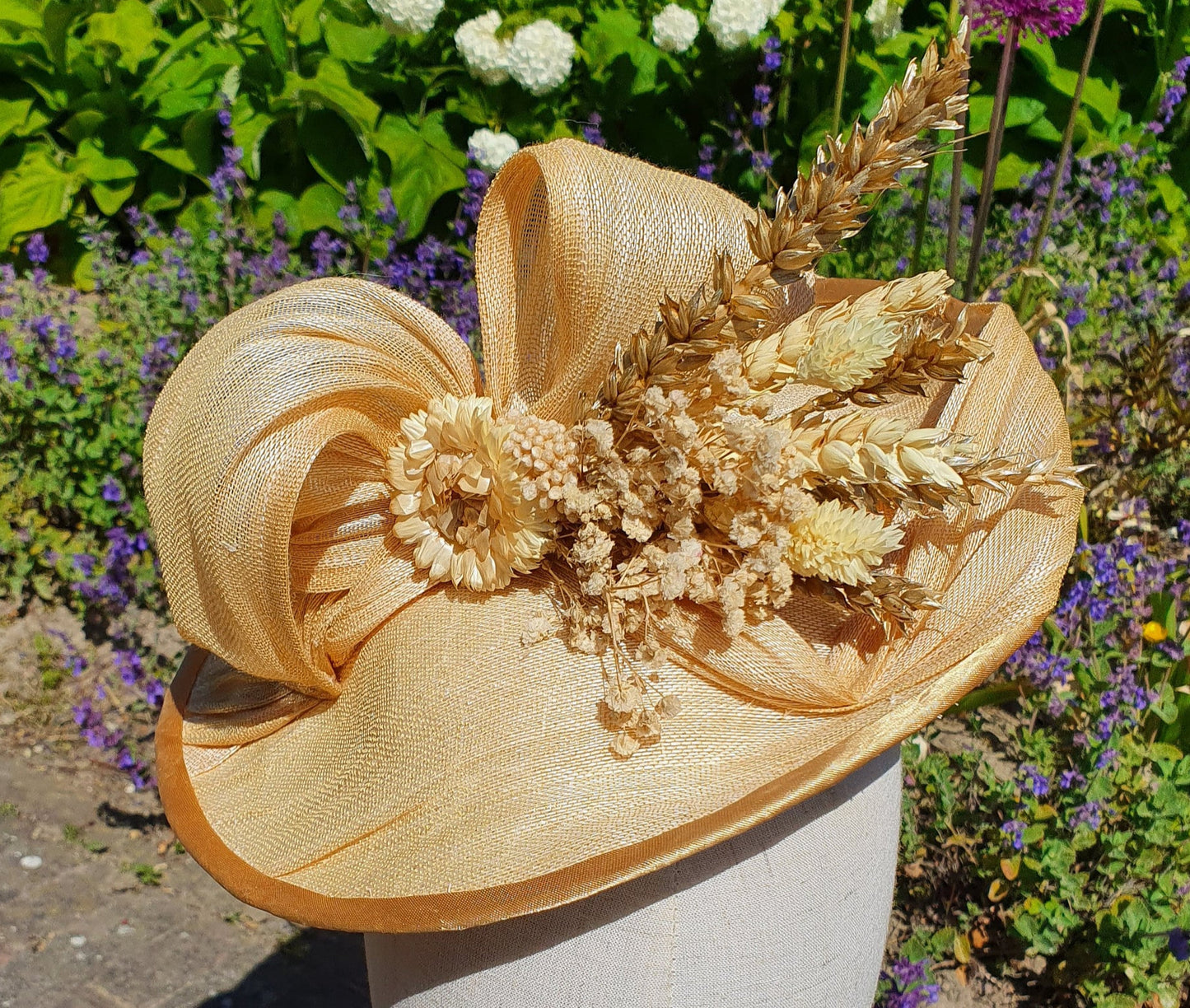 Handmade fascinator with abaca silk and dried flowers, guest headdress, ladies headpiece, wedding, special events