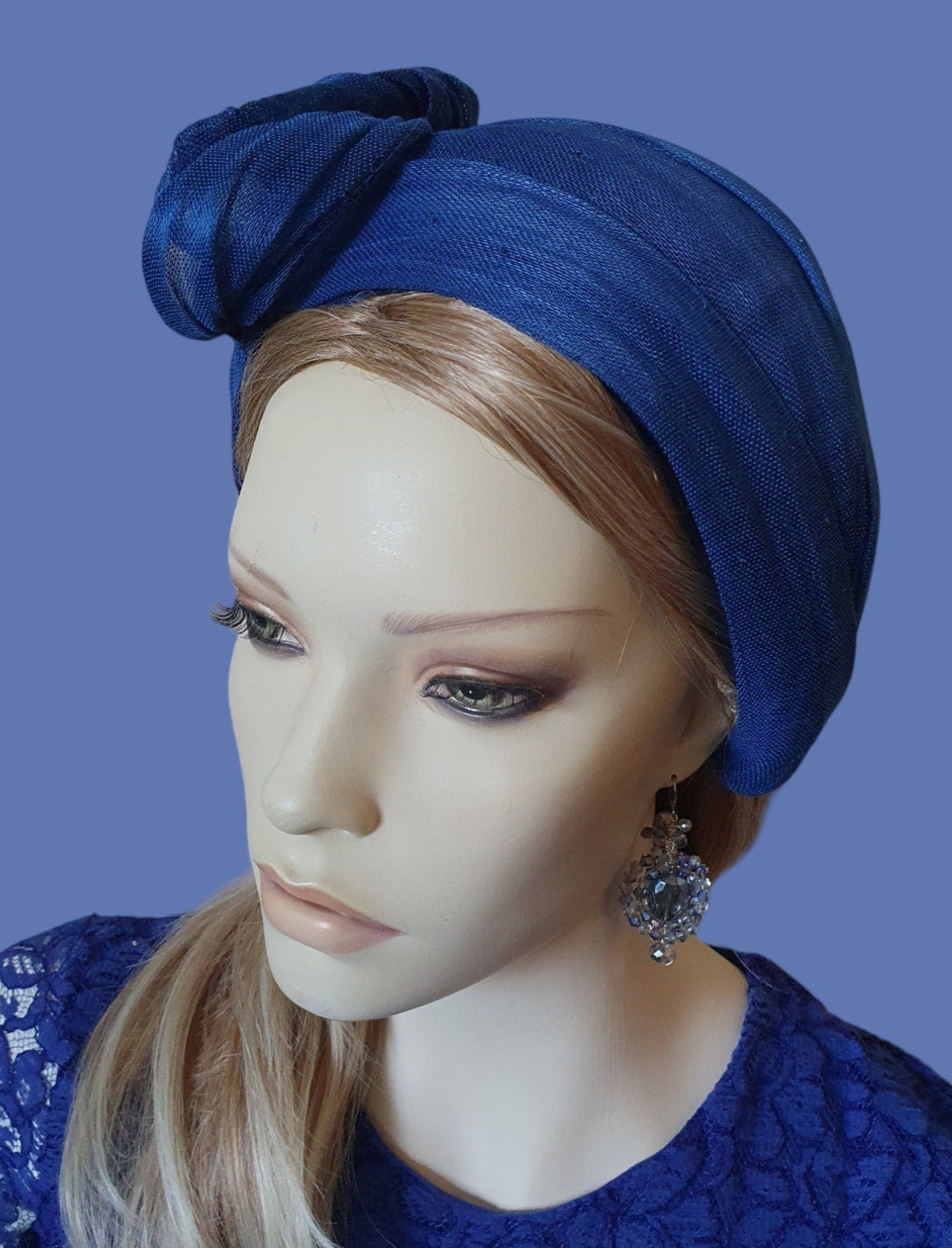 Elegant handmade blue headband with silk abaca flower stones, guest headband, women's headpiece, wedding, special events