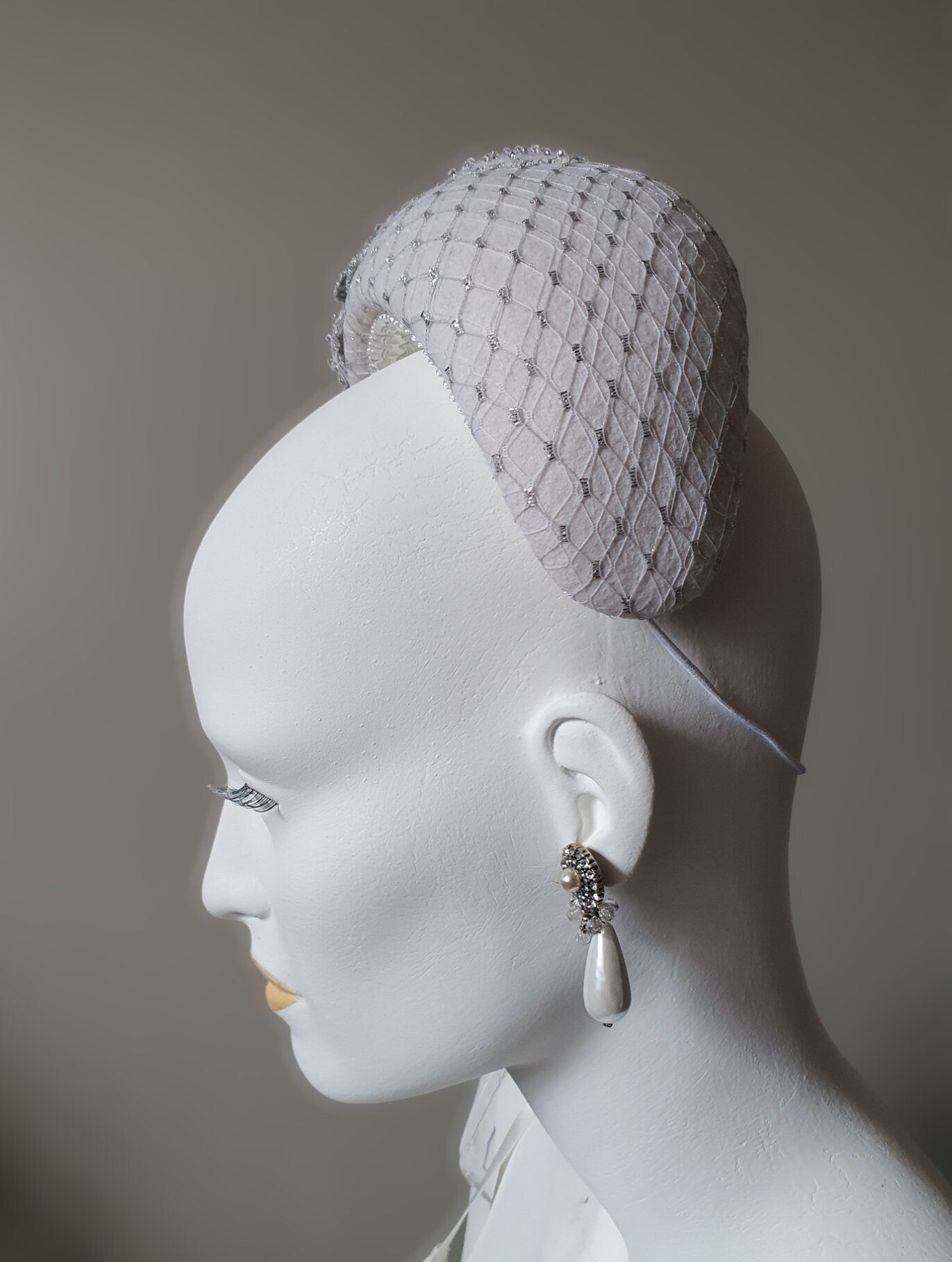 Handmade ecru felt headband with sequins, bridal headdress, diadem- Elegant hair accessory, women's headband, special occasions