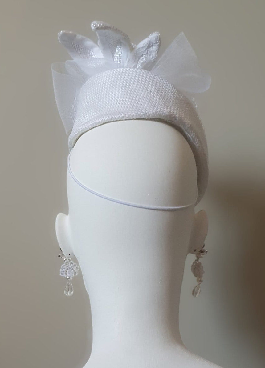 Handmade Fascinator from White Visca Material - Perfect for Weddings and Festive Occasions