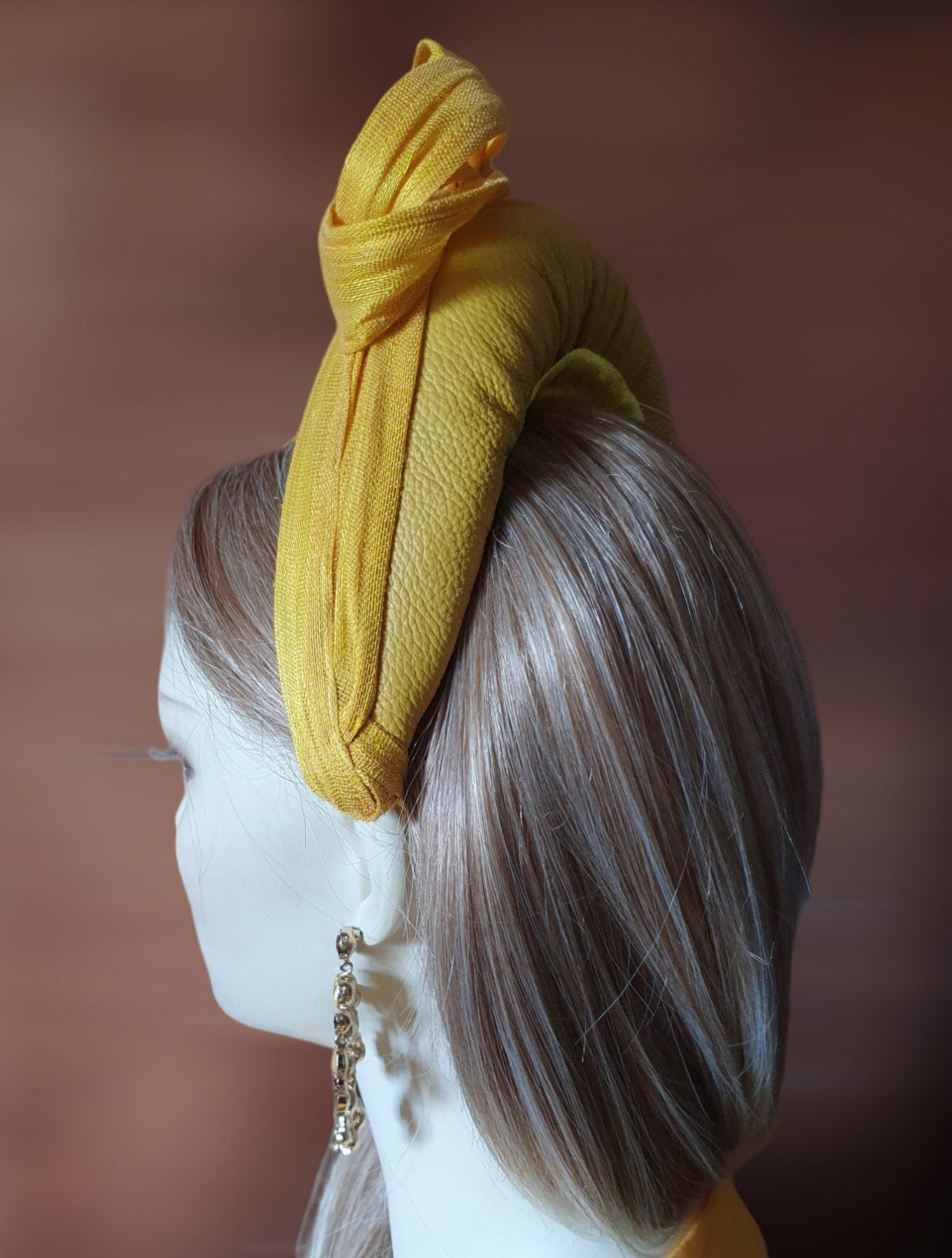 Handmade yellow headband from natural leather with bee applications silk abaca - beautiful headband, festive unique diadem, wedding