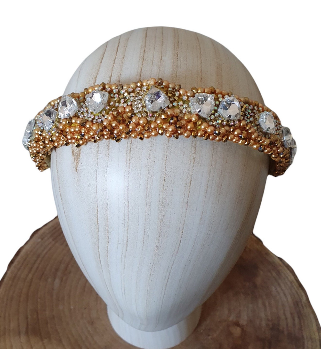 Diadema hecha a mano con piedras de cristal y perlas - Tiara de invitada, tiara festiva única, boda, especial para cualquier evento