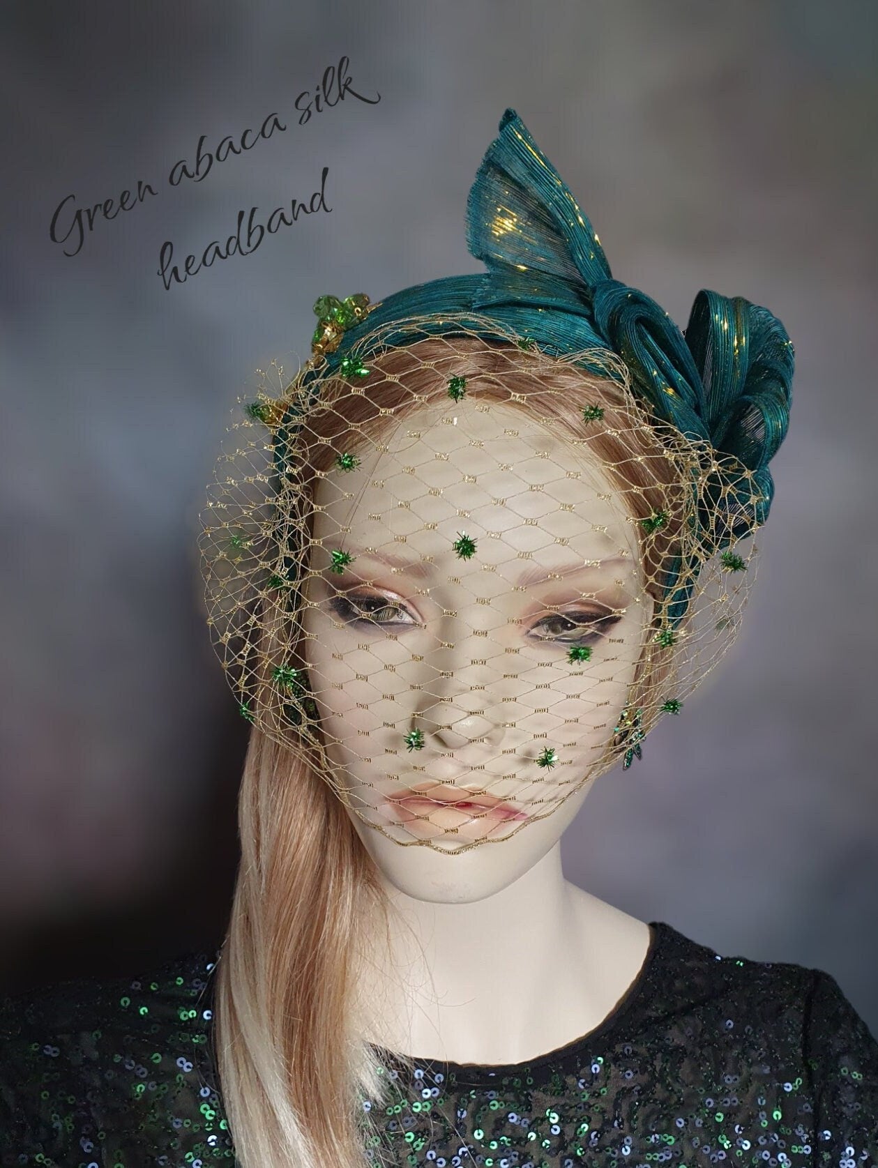 Handmade headband with silk abaca and veil, ladies hat, tiara, guest headdress, diadem, special events