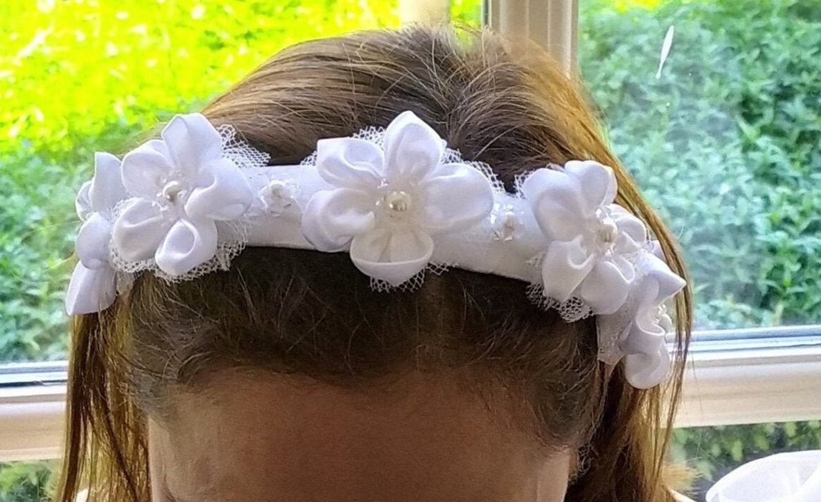 Handmade headband with silk flowers and pearls - Beautiful diadem, wedding headband elegant tiara, special occasion