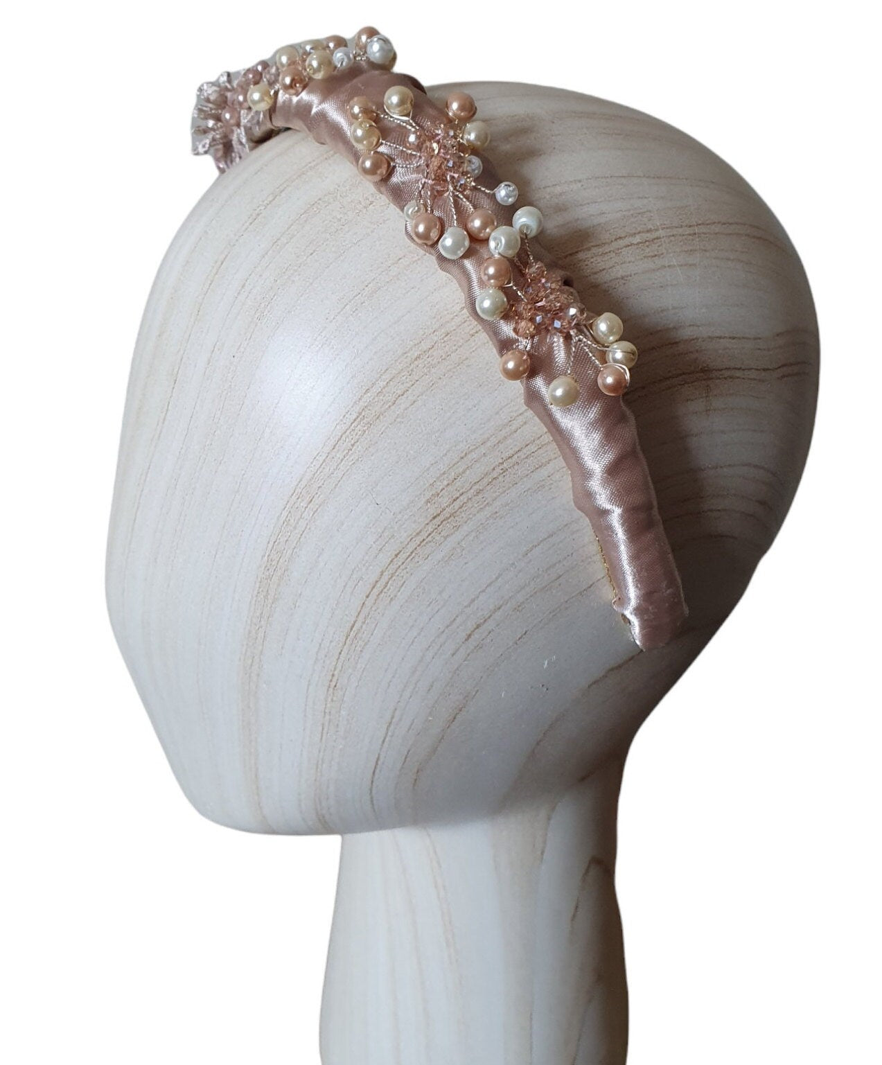 Handgemaakte hoofdband van zijden stof en kanten bloemen - Elegante haaraccessoire, bruiloften, gasten,   vrouwen haar hoofdband